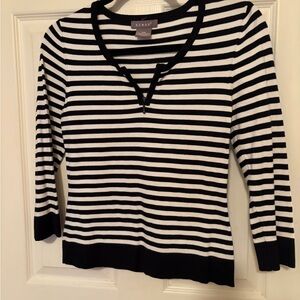Kenar Black & White Striped Scoop-Neck Knit Top